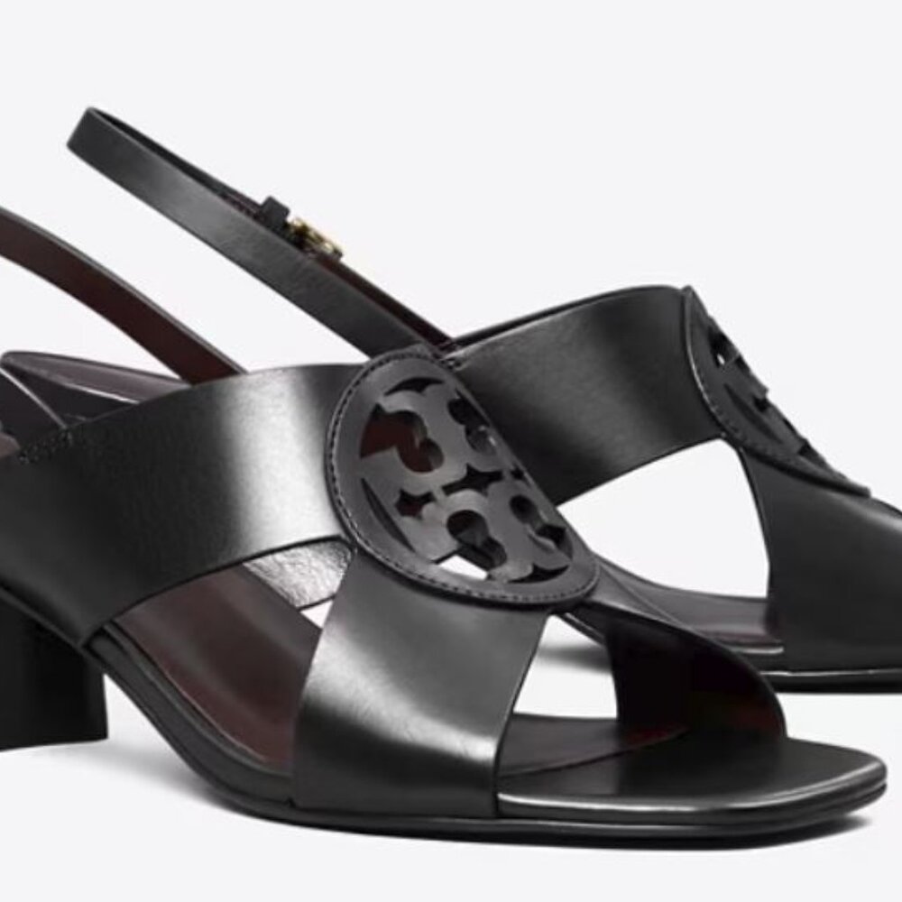 Brand new Tory Burch sz 10.5 Miller midheel Leather Sandals black 158185